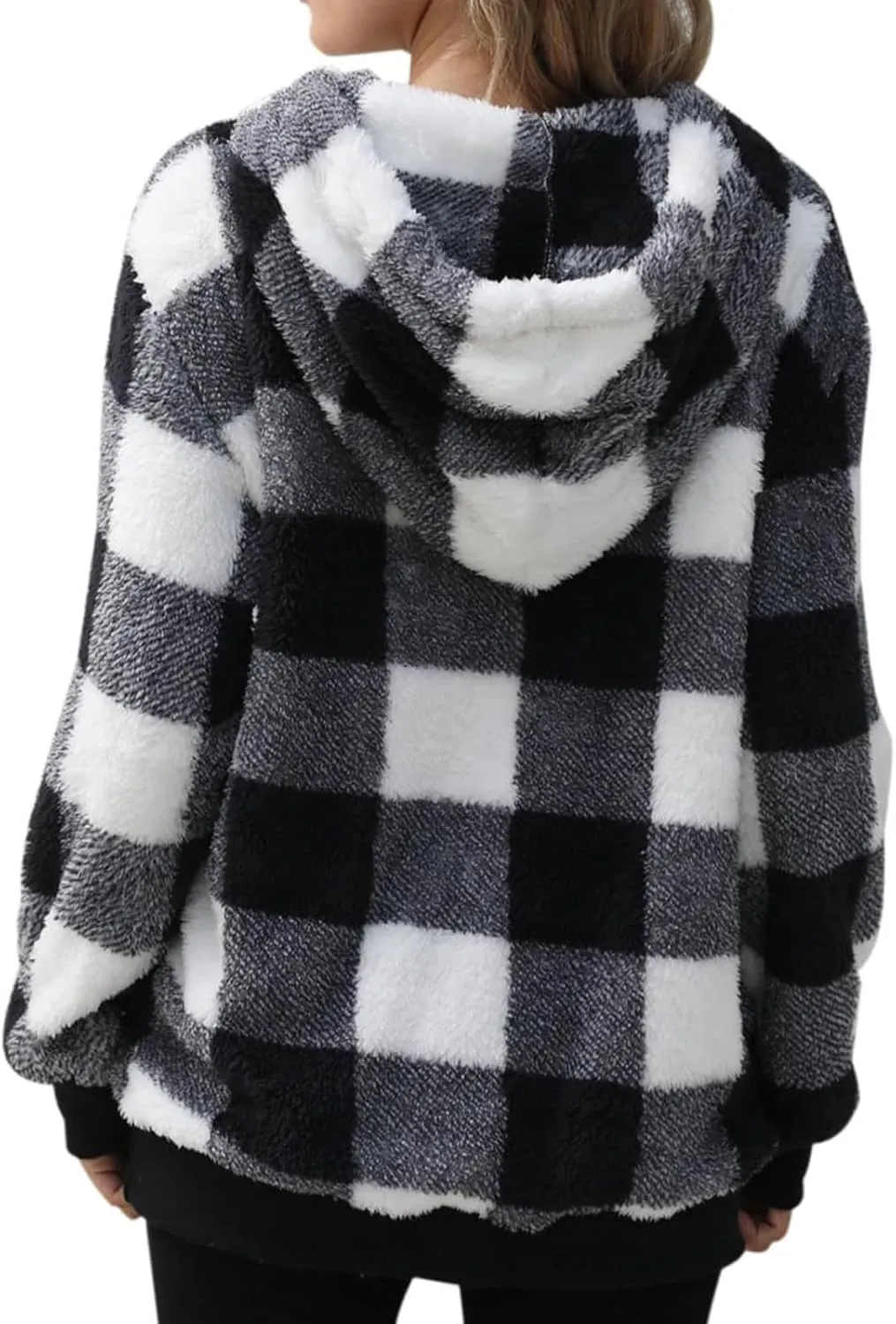 Fleece Hoodies for Women Plaid Long Sleeve Hoodie Casual Half Zip Sweatshirts Winter Sherpa Pullover