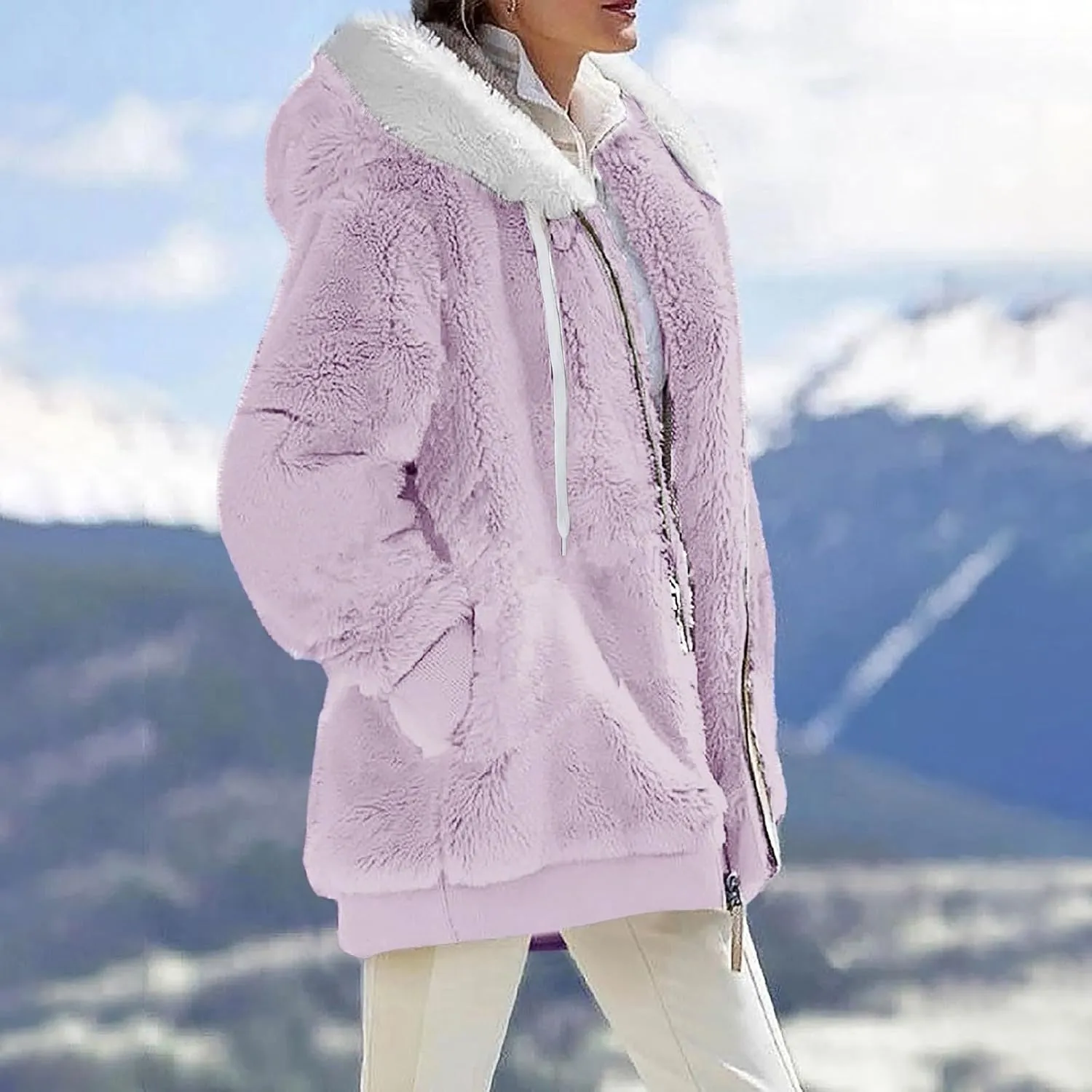 Fleece Jacket Women Sherpa-Lined Zip Up Long Sleeve Zip Up Hoodie Women Winter Jackets For Women Fall Jackets For Women 2024