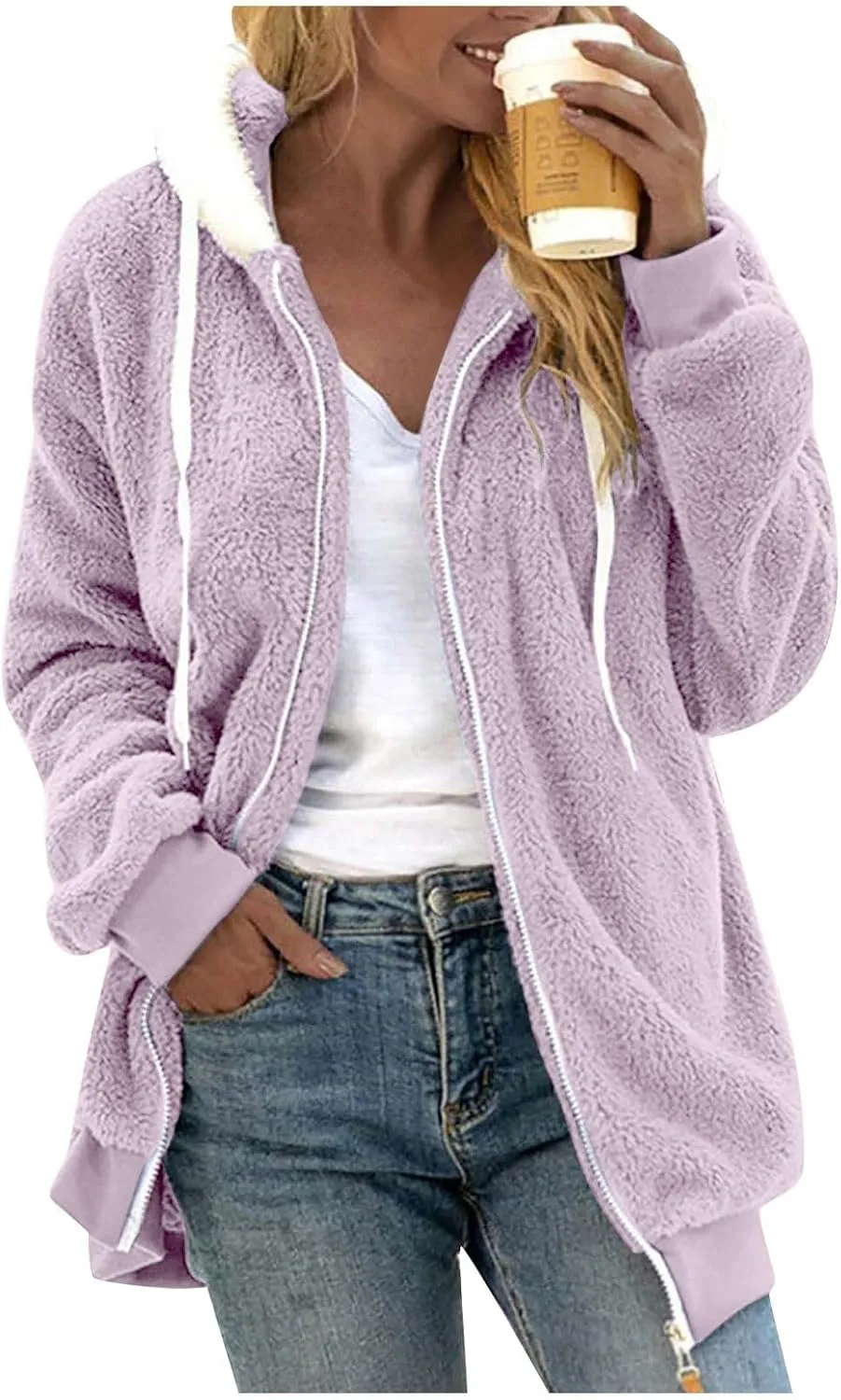 Fleece Jacket Women Sherpa-Lined Zip Up Long Sleeve Zip Up Hoodie Women Winter Jackets For Women Fall Jackets For Women 2024