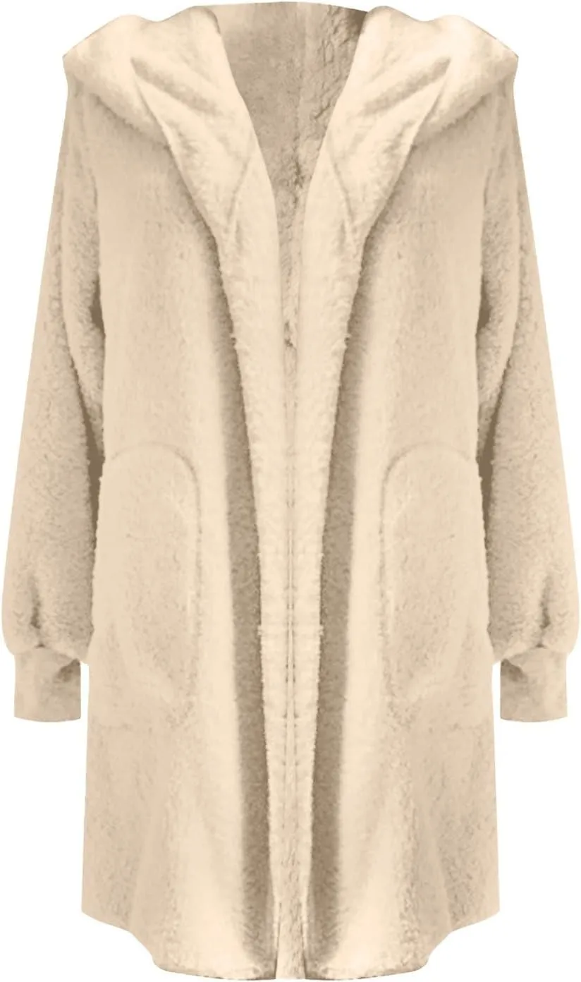 Fleece Jackets for Women Winter Coats with Hood Warm Oversized Fuzzy Jacket Long Cardigan Sweaters Soft Coat