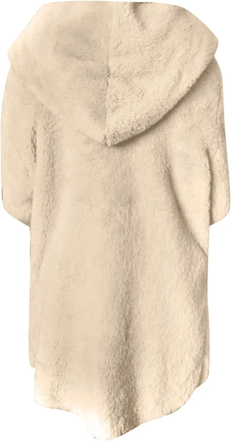 Fleece Jackets for Women Winter Coats with Hood Warm Oversized Fuzzy Jacket Long Cardigan Sweaters Soft Coat