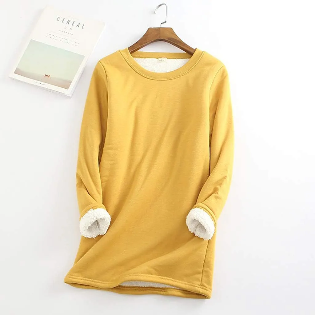 Fleece Lined Sweatshirts for Women Crewneck Warm Sherpa Sweatshirt Pullover 2024 Winter Thermal Underwear Loungewear