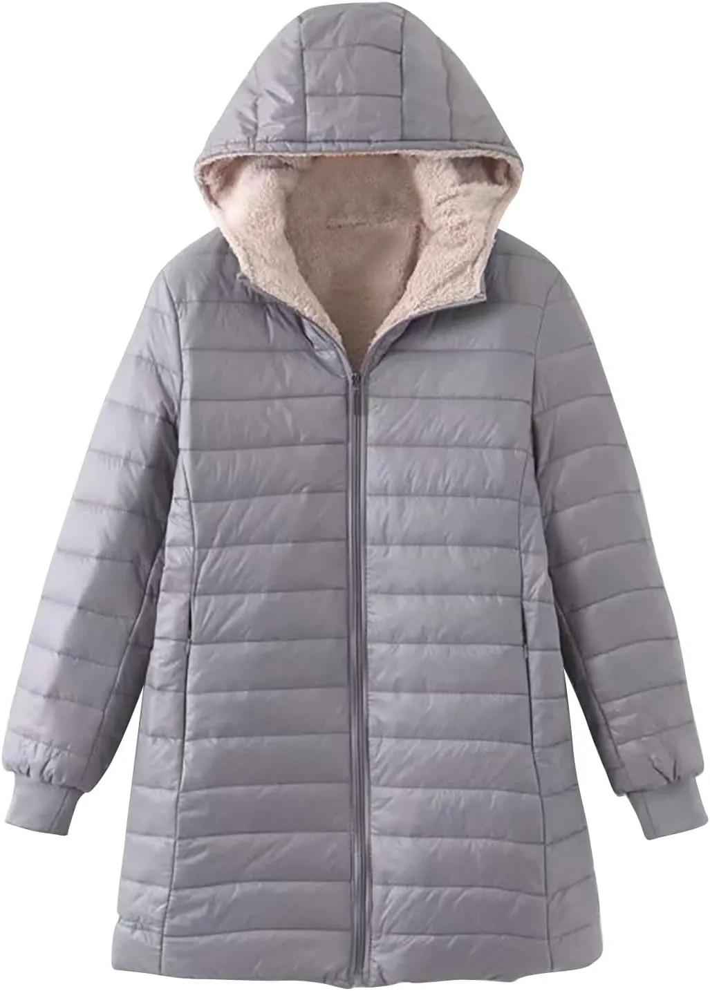 Fleece Lined Winter Coats for Women Mid Length Hooded Jackets Outerwear Sherpa Fleece Winter Warm Overcoat Women