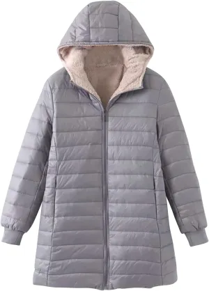 Fleece Lined Winter Coats for Women Mid Length Hooded Jackets Outerwear Sherpa Fleece Winter Warm Overcoat Women