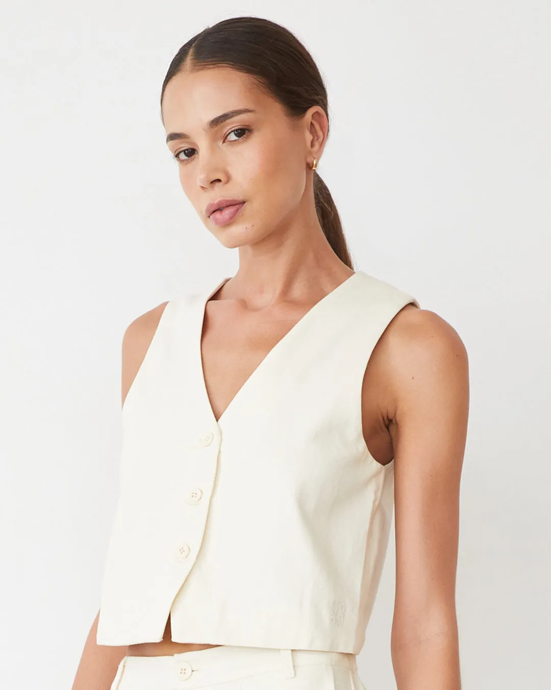 Soft Twill Relaxed Vest Hidden Button Placket