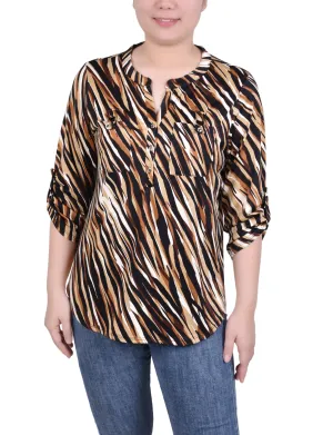 Long Tab-Sleeve Top With Pockets Layered Look Daily Wear