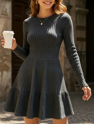 Striped Crew Neck Knit Sweater Dress All Occasion Sleek Design Fit
