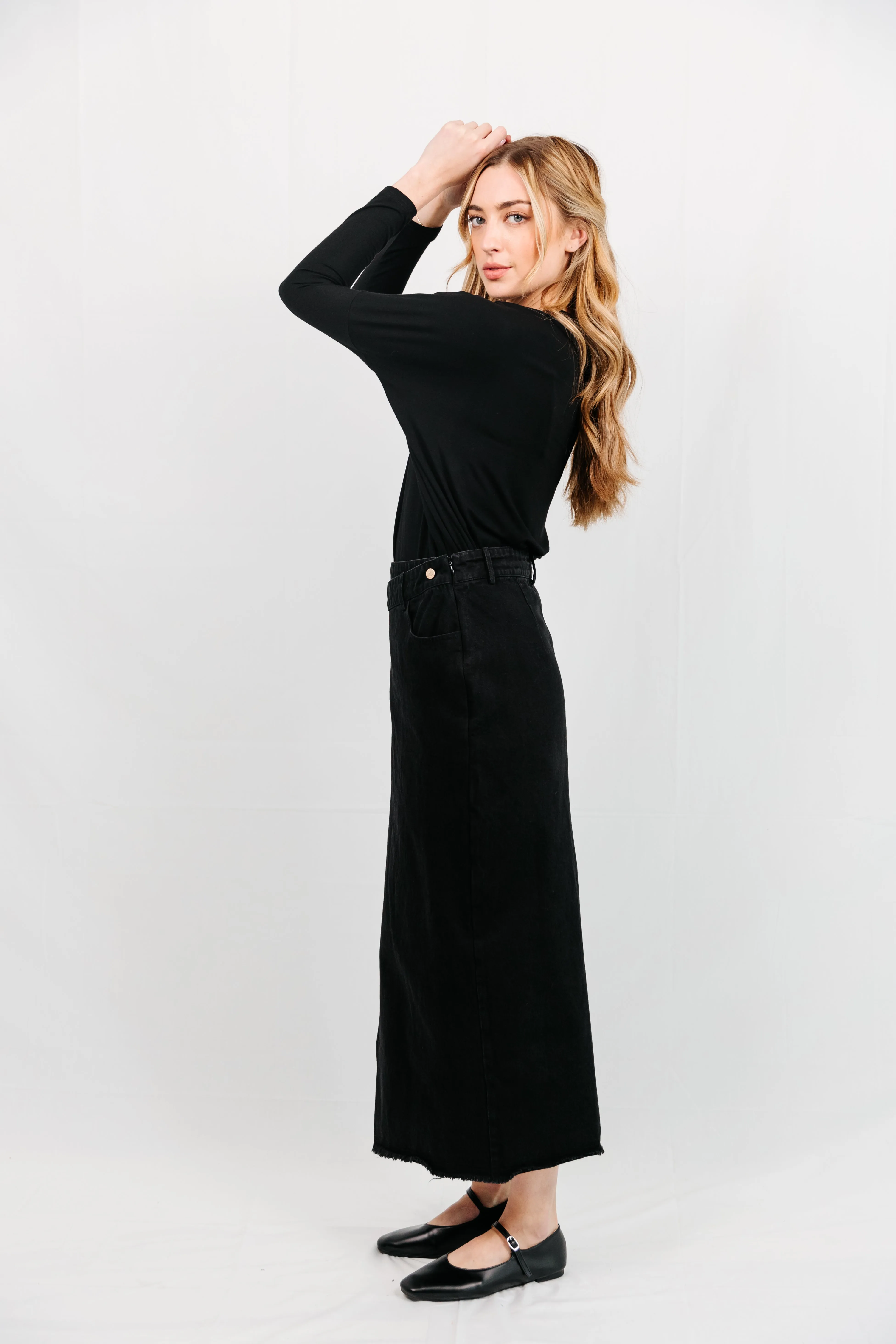 Vibrant Touch Shayne Maxi Black Denim Skirt