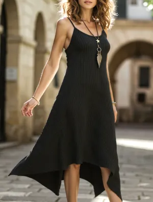 Irregular Hem Loose Midi Dress ??Solid Color, All-Season Style Flowy Layers Fit Easy