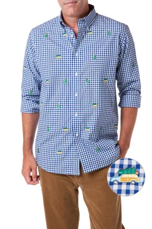 RibbedHemline Straight Wharf Shirt Wide Gingham Royal with Woody and Christmas Tree