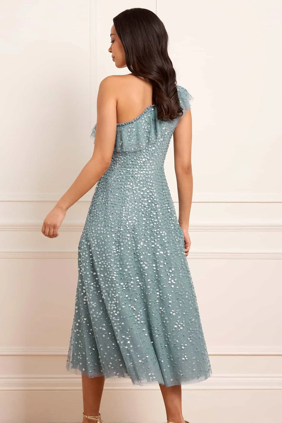 Tall Fit Vibrant Look Dappled Sequin One-Shoulder Ballerina Dress