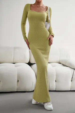 Trendy Design Formal Outfit WOMEN SQUARE NECK SEXY TIGHT FIT MAXI LONG DRESS