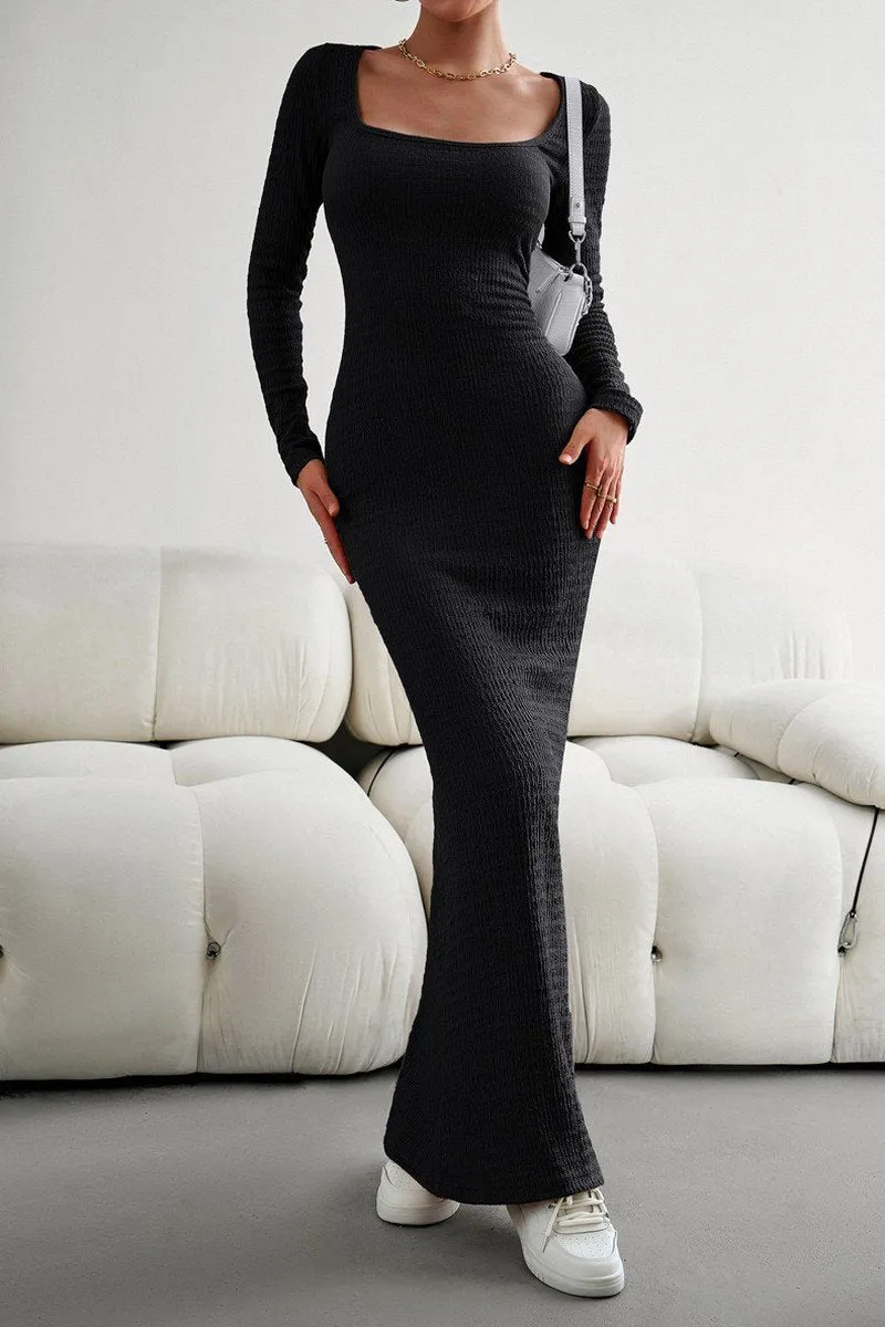 Light Layers Office Casual WOMEN SQUARE NECK SEXY TIGHT FIT MAXI LONG DRESS