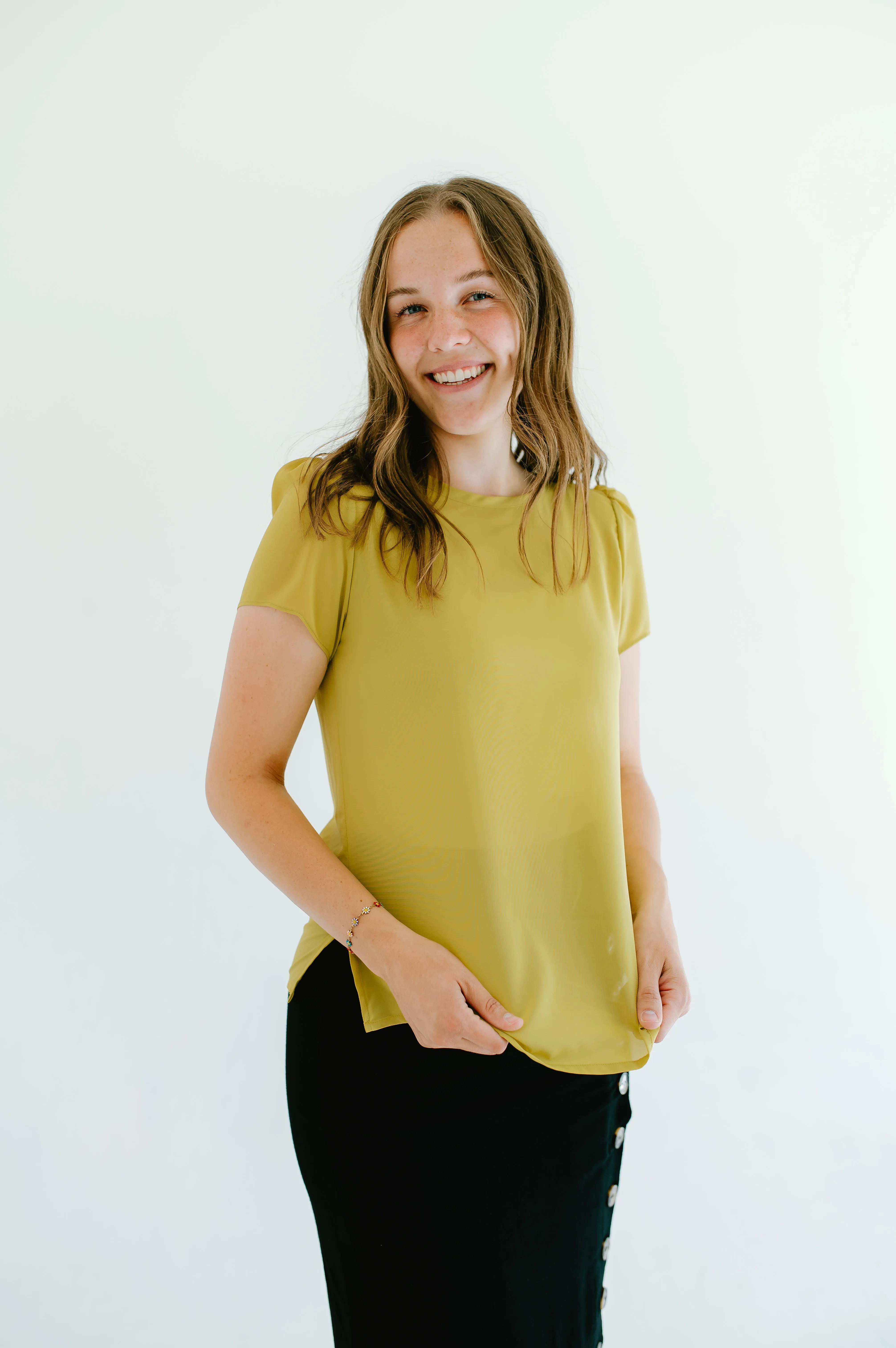 Arlo Top Green DoubleStitchedHem Snag Resistant Surface