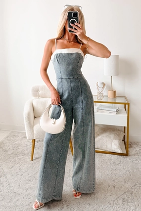 Casual Pullover RollUpCuff Follow The Feeling Acid Wash Denim Jumpsuit (Blue Acid/White)