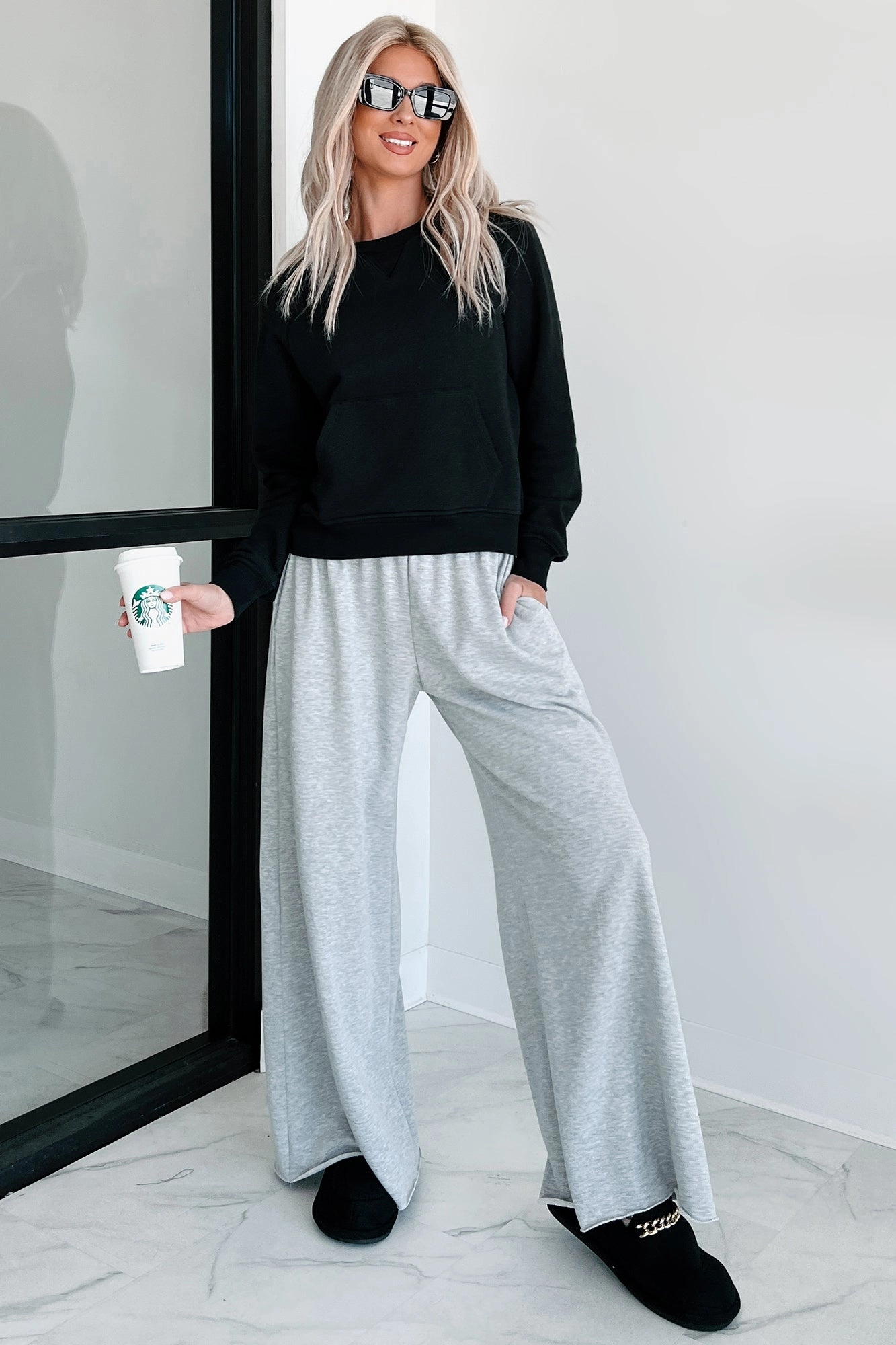 Chasing Relaxation Wide Leg Lounge Pants (Heather Grey) Wind Resistance