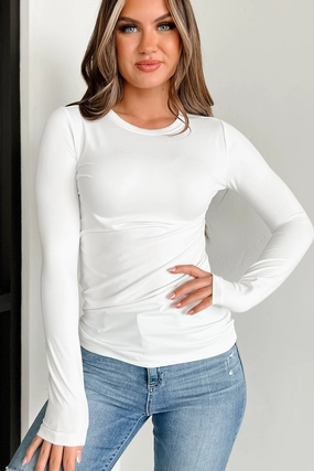 Basic Tank Elegant Look Doorbuster Basic Staples Long Sleeve Top (Off White)