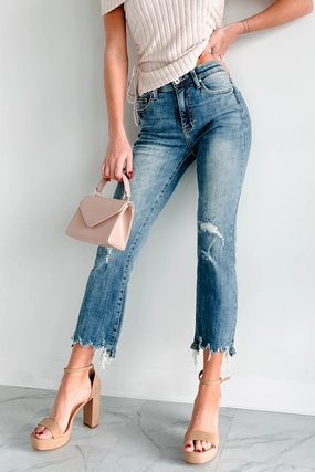 Jonah Mid Rise Distressed Special A Kick Flare Jeans (Dark) Water Repellent Coating DoubleLayered Neckline