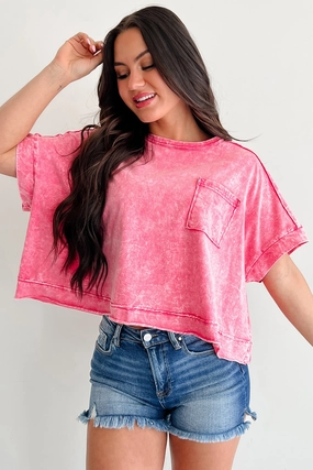 Durable Overlock Stitch FrictionResistant Fabric Lipstick & Lattes Short Sleeve Boxy Top (Fuchsia)