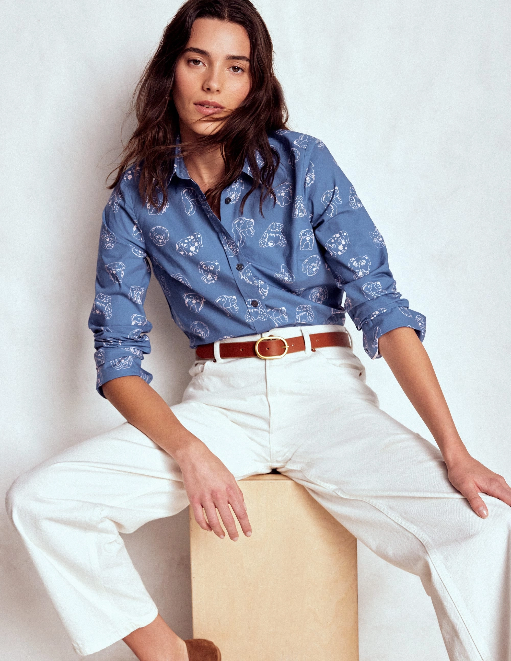 Sienna Cotton Shirt-Blue, Multi Dogs Durable Color Retention