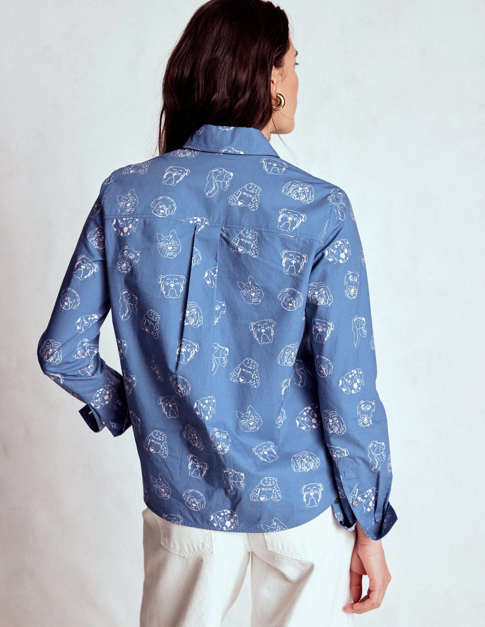 HighNeckCut Sienna Cotton Shirt-Blue, Multi Dogs