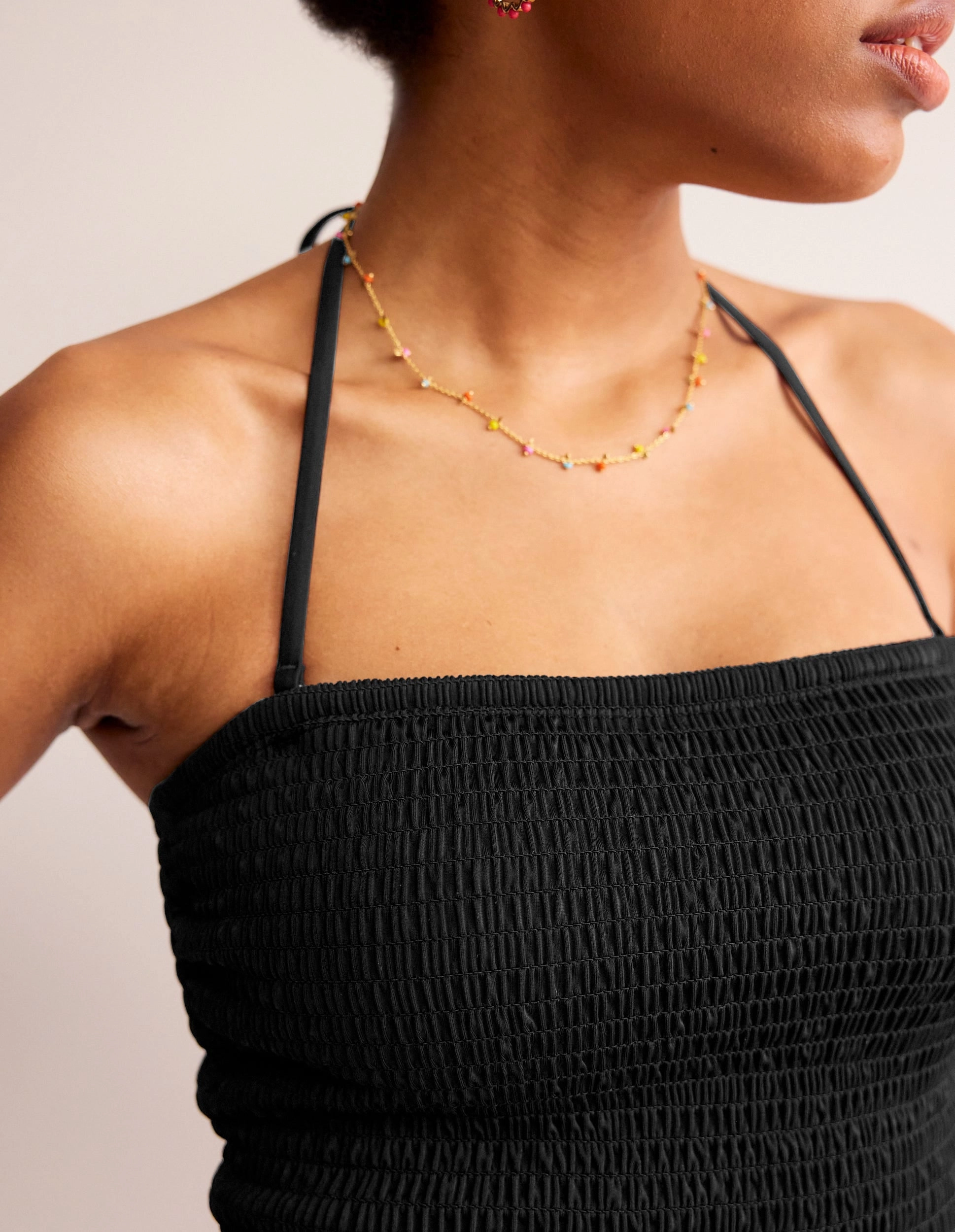 Elastic Free Edging Milos Smocked Bandeau Swimsuit-Black