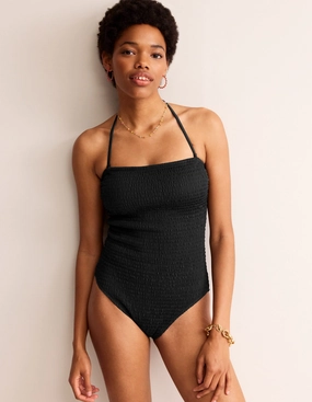 Milos Smocked Bandeau Swimsuit-Black Resort Ready Soft Brushed Interior