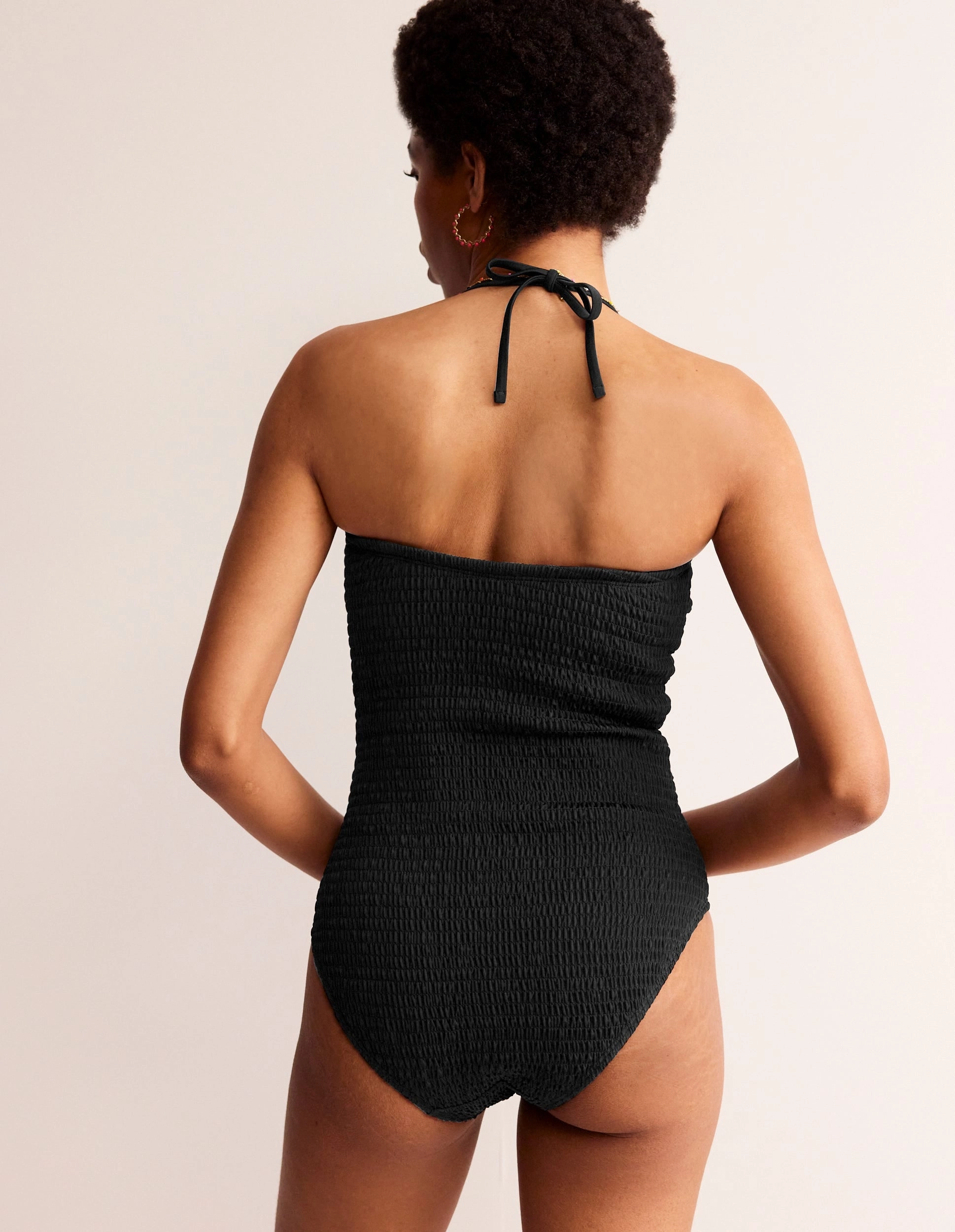Milos Smocked Bandeau Swimsuit-Black Coastal Wear Sturdy stitching