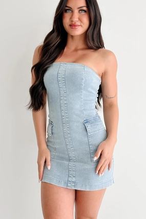 The Afternoon Edit Strapless Mini Dress (Denim) Cozy Flex