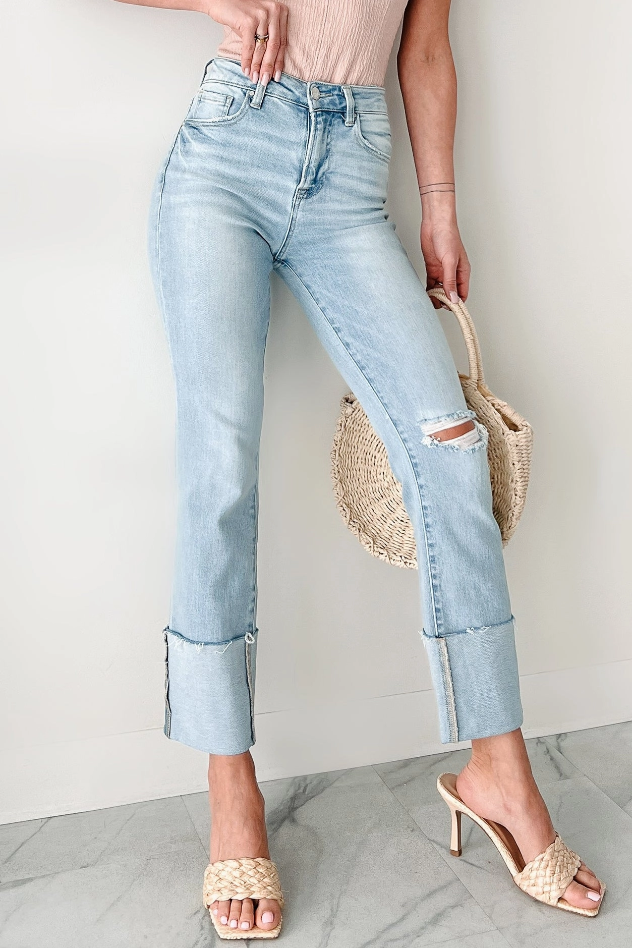 OdorControl Flint High Rise Cuffed Ripped Risen Jeans (Light)
