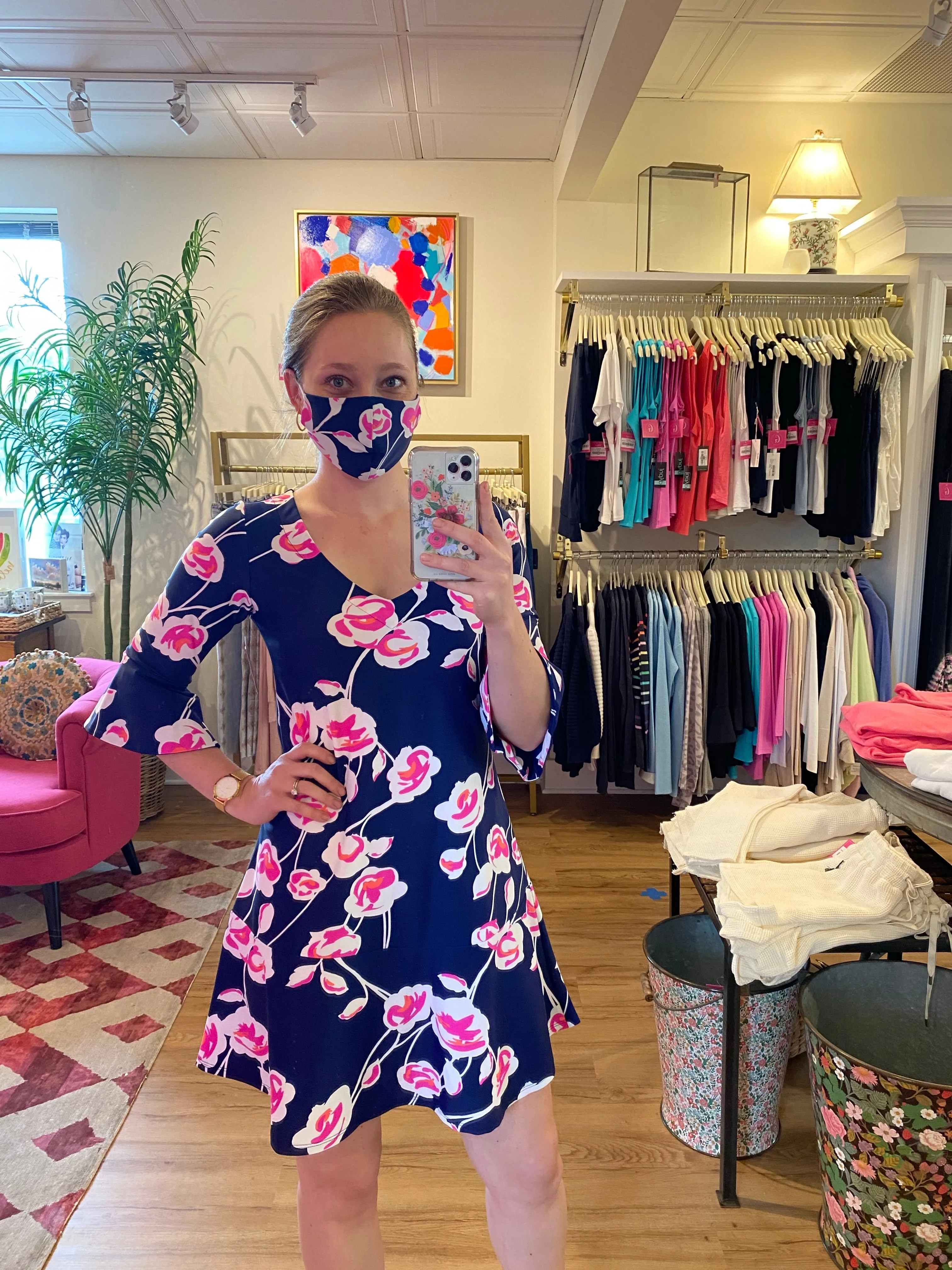 Flattering Layers Fit Base Flirty Dress Navy Cloud Flower