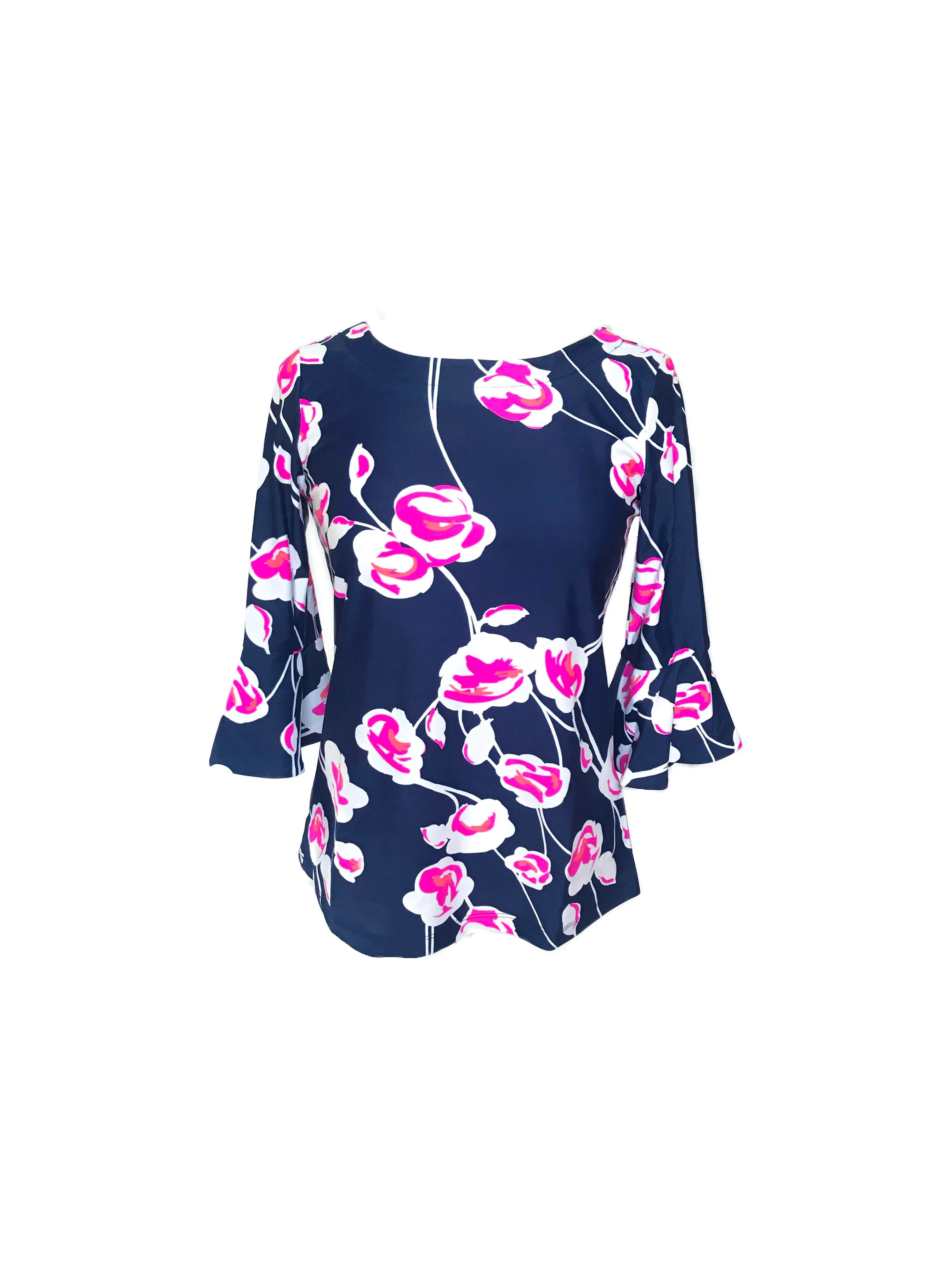 Everyday Fashion Flirty Top Navy Cloud Flower