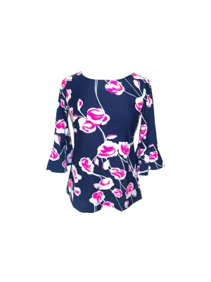 Everyday Fashion Flirty Top Navy Cloud Flower