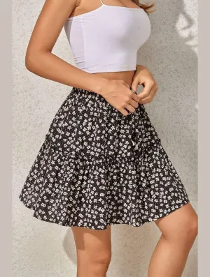 Sleek lines Modern Relaxed FLORAL A LINE SHORT PRINTING SKIRT FOR WOMEN