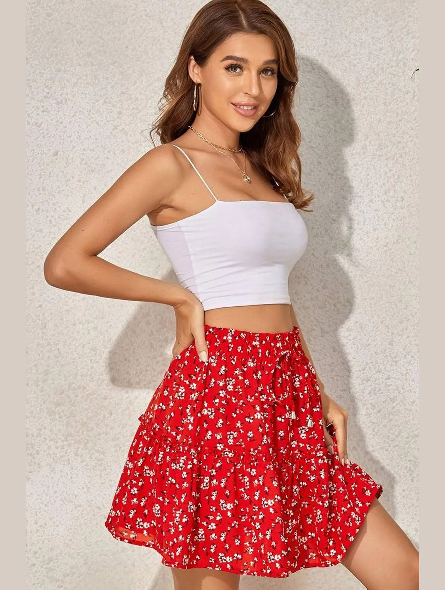 FLORAL A LINE SHORT PRINTING SKIRT FOR WOMEN Tapered ankle Odor Control Fabric