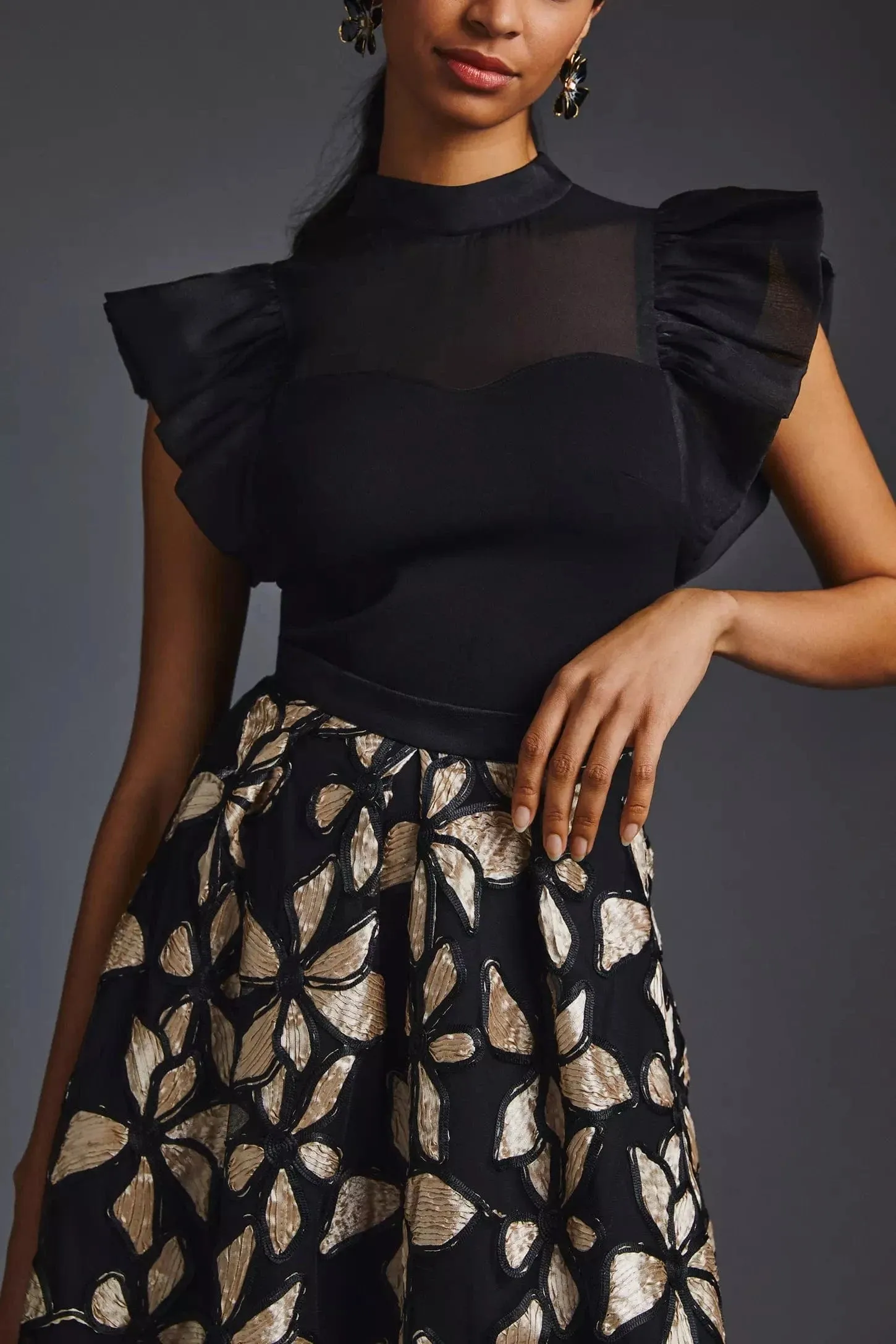 Floral Applique Skirt Tiered hem