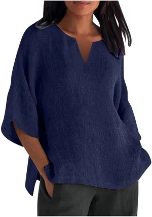 Floral Embroidered Tops Sleeve V Neck Solid Color Loose Top T Shirt Casual Shirt 2025 Trendy Summer Retro Embroidered