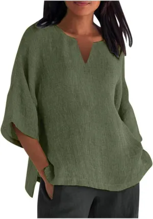 Floral Embroidered Tops Sleeve V Neck Solid Color Loose Top T Shirt Casual Shirt 2025 Trendy Summer Retro Embroidered