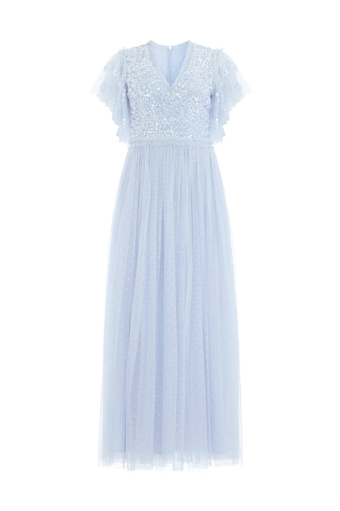 Floral Lace Bodice V-Neck Ankle Gown Pure Fit