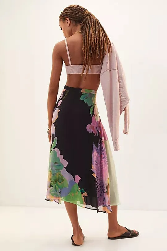 Detachable Detail Local Artisan Floral Midi Skirt - Orchid Bloom