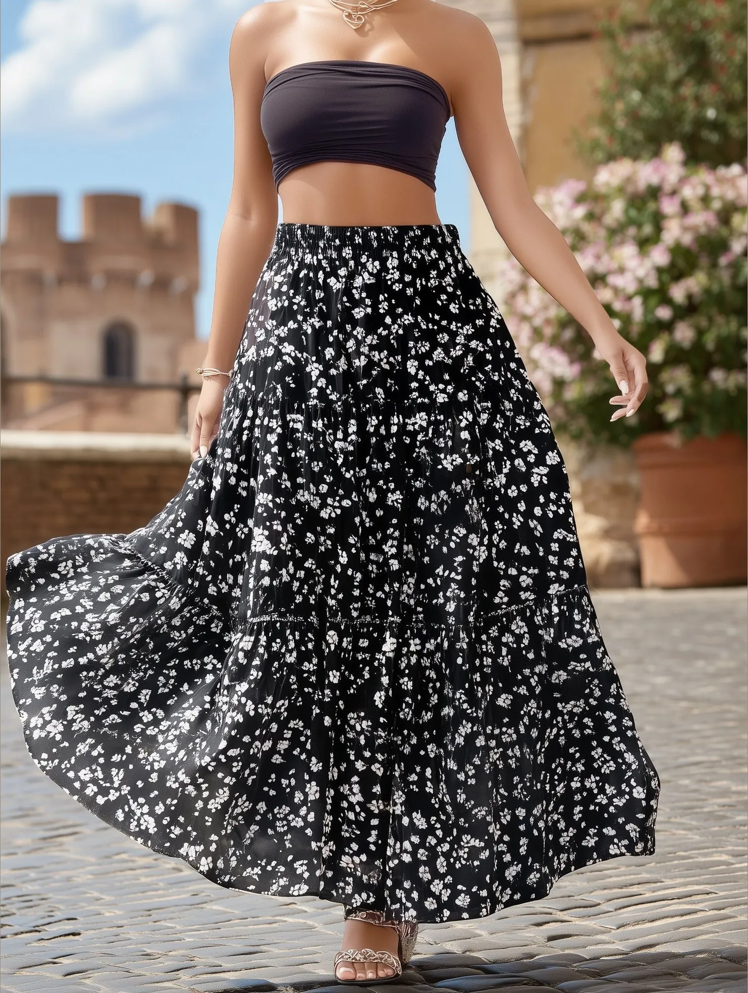 Outdoor Lifestyle Floral Panel Maxi A-Line Skirt ??Boho Chic Flow