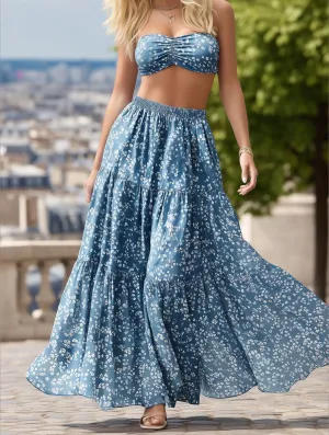 Ripstop Fabric Technology Comfy Essentials Wear Floral Panel Maxi A-Line Skirt ??Boho Chic Flow