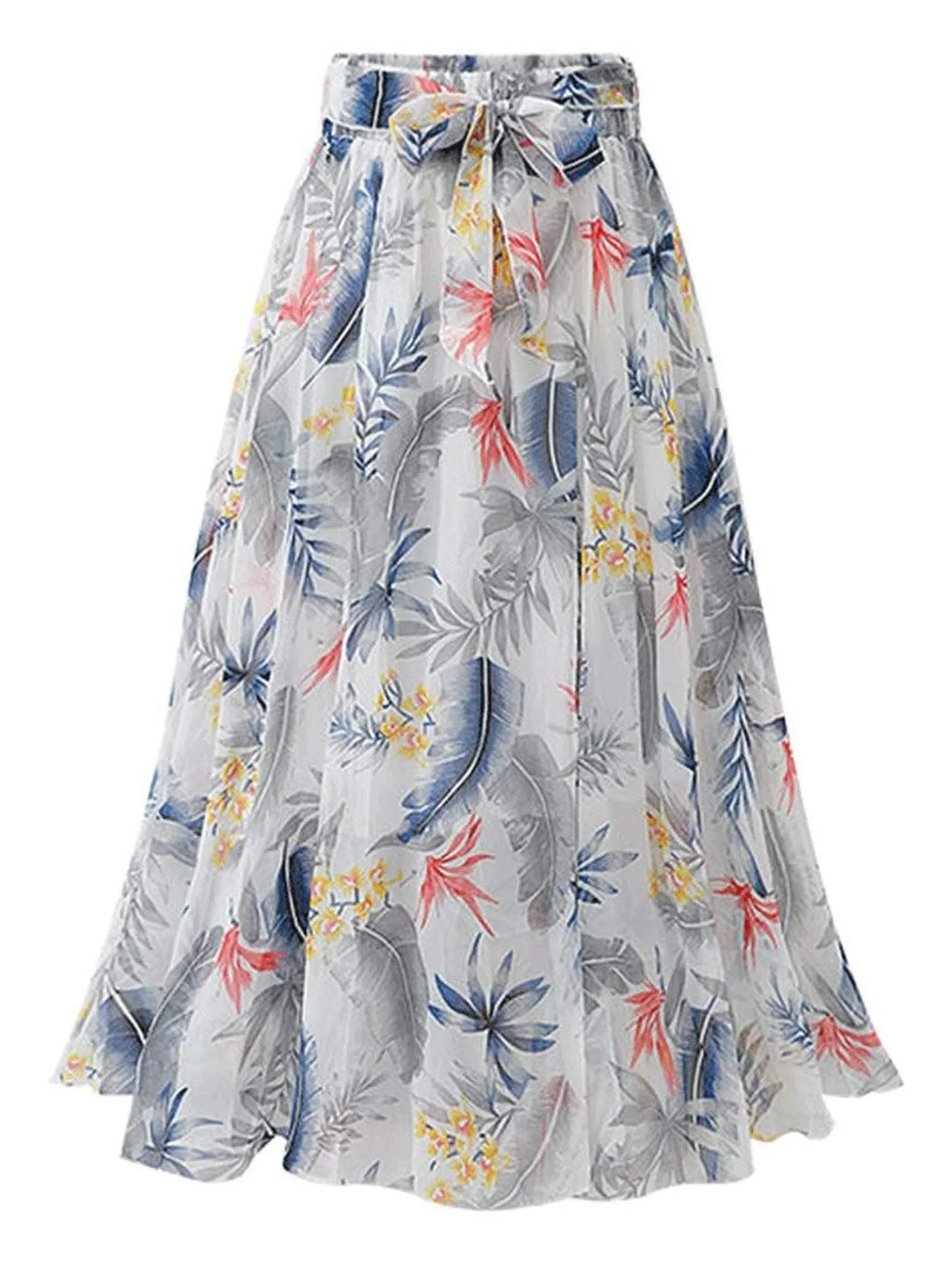 FLORAL PATTERN WAIST TIE CHIFFON MIDI SKIRTS Heat Control Durable Material