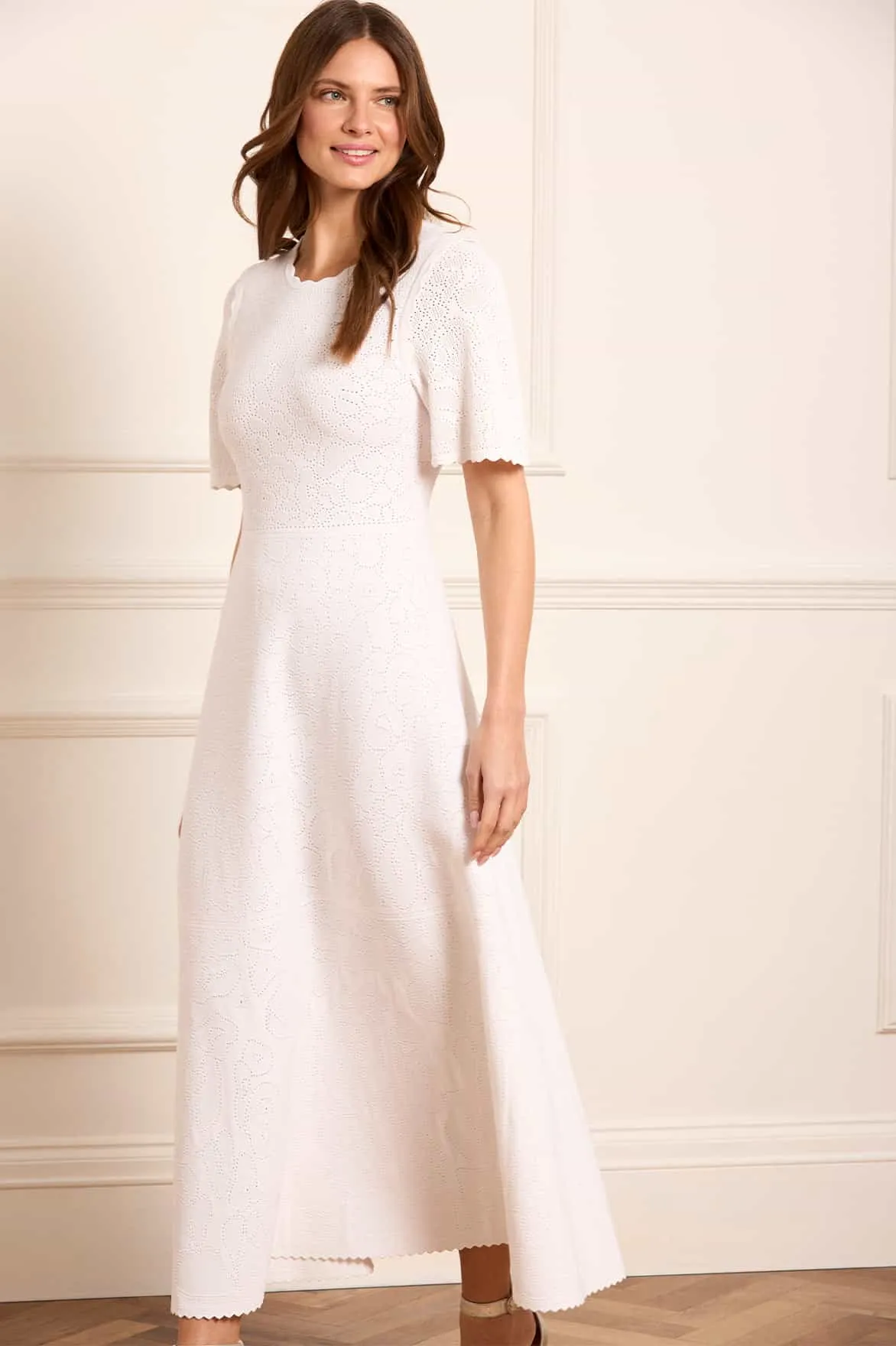 Chic Tailoring Waist Timeless Wearable Floral Pointelle Knit Gown