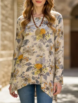 Relaxed Tee floral print crew neck long-sleeved top