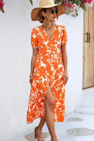 FLORAL PRINTING WOMEN SLIT DRESS Form Fit Cozy Wear
