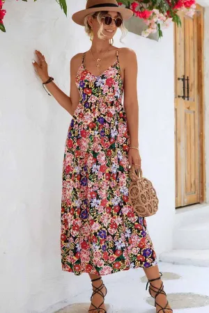 FLORAL V NECK SPAGHETTI STRAP SLIT DRESS Simple Spirit