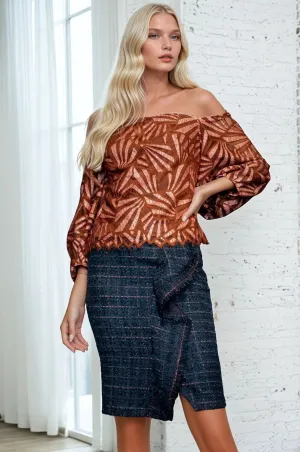 Copper Teal Tweed Pencil Skirt urban scene