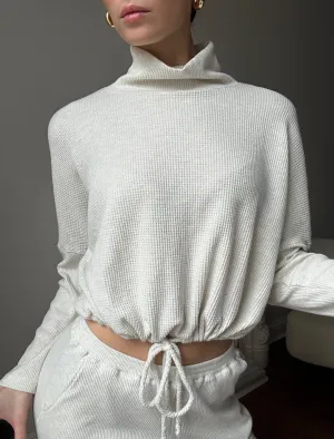 Solid-color Brushed Thermal Drawcord Waist Sweatshirt
