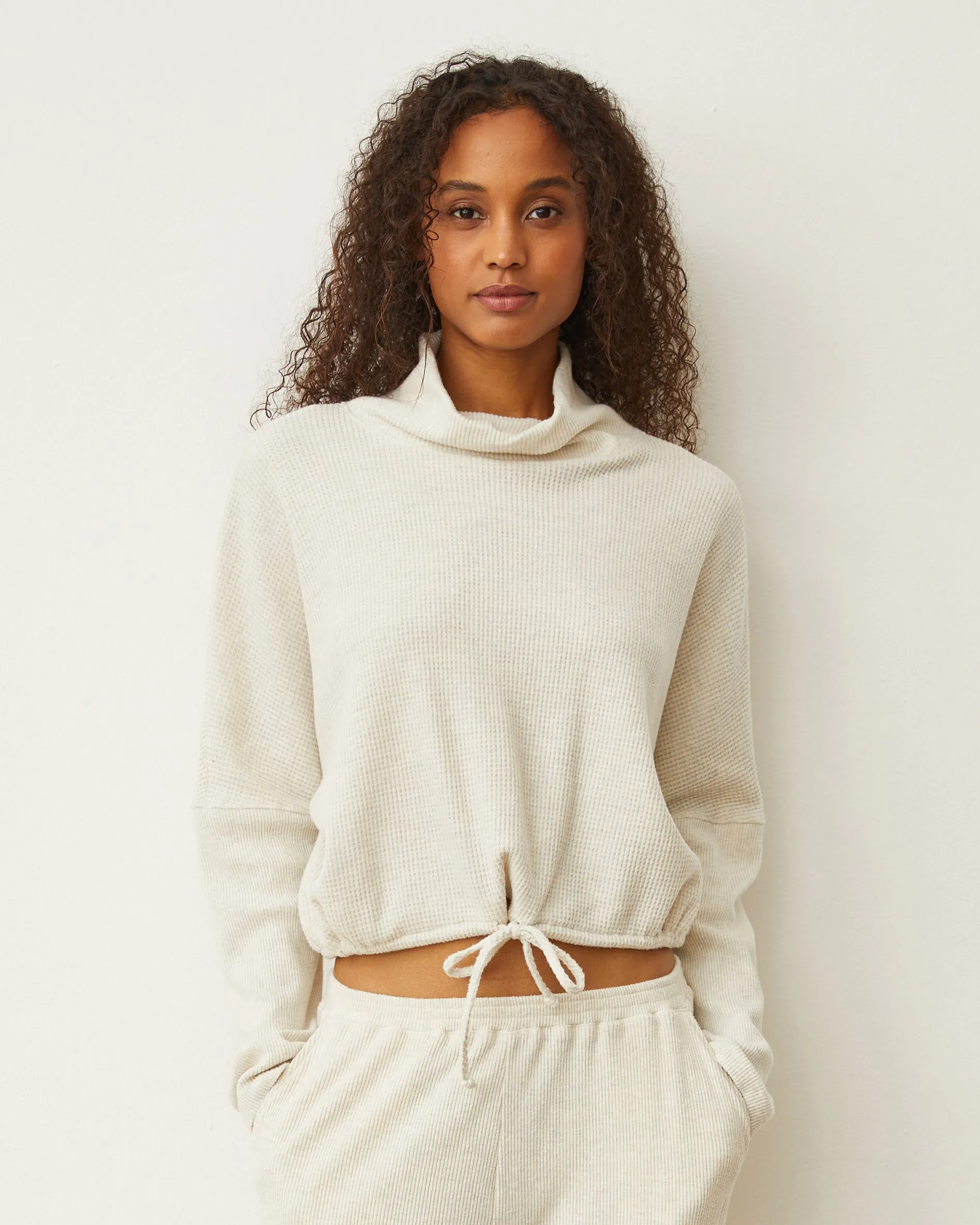 Contemporary Style Timeless Piece Brushed Thermal Drawcord Waist Sweatshirt